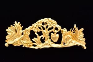 AJC Vintage Adam Eve Garden of Eden Serpent Apple Gold Tone Brooch 1980s NOS A25